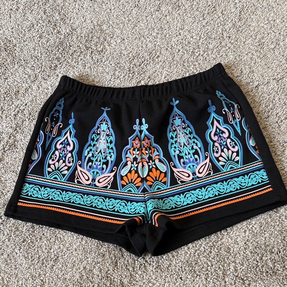 ⭐️ 2/$12 SHEIN Black Athletic Shorts with Teal, Orange & Pink Print-Single Item
